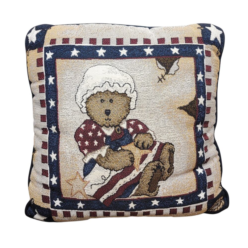 Boyds Bears & Friends Patriotic Teddy Bear Tapestry Pillow 14"x14" American Flag